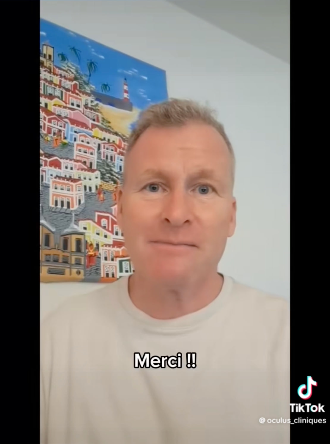 TikTok video from the Oculus clinics: a man facing the camera says “Thank you!!”