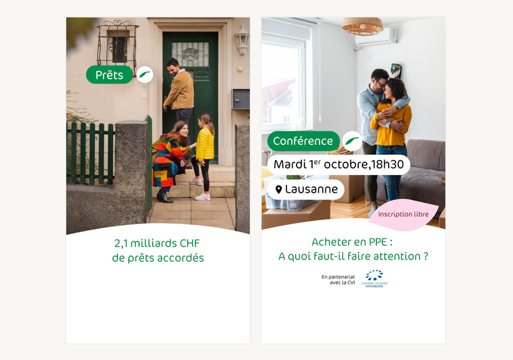 Visuels verticaux Retraites Populaires : 2,1 milliards CHF de prêts accordés et conférence à Lausanne sur l’achat en PPE
