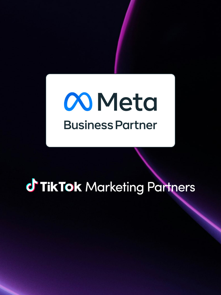 Les badges Meta Business Partner et TikTok Marketing Partners.