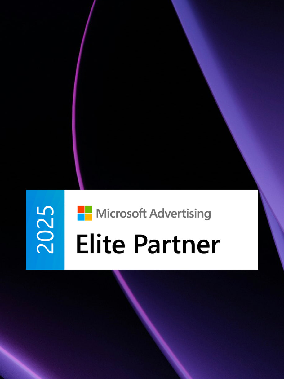 Le badge Microsoft Advertising Elite Partner 2025.