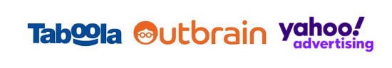 Les logos de Taboola, Outbrain et Yahoo Advertising.
